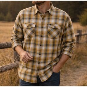 Dixxon Mens Westerncore The Sutter Pearl Snap Flannel Shirt Sz XL Yellow Classic
